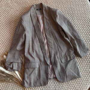 SHEIN Plaid Ruched Sleeve Blazer